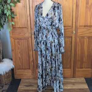 La Joie Long Sleeve Flowy V Neck NEW Maxi Dress 3X C497
